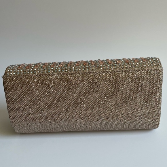 No Brand- Rose Gold Sparkly Medium Wallet with Button Closure and Rhinestones - Picture 9 of 9